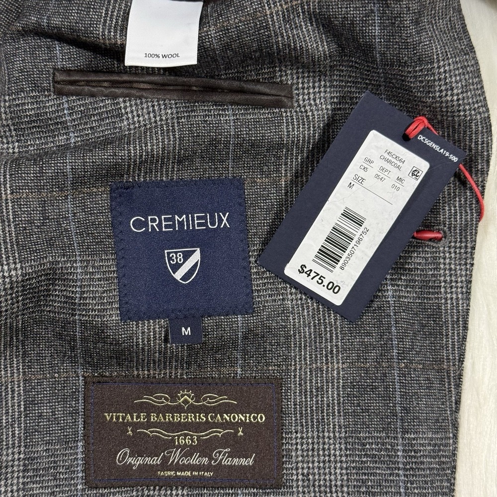 Cremieux Vitale Barberis Canonico‎ Size Medium Wool Woolen Flannel Blazer Jacket - Picture 10 of 12